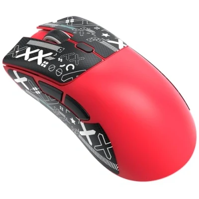 Image of ATTACK SHARK R1 SUPERLIGHT Mouse with Tape, PixArt PAW3311 Gaming Sensor, BT/2.4G Wireless/Wired Mouse, 6 Adjustable DPI up to 18000, 65 Hrs Battery, Office Mice for Win11/Xbox/PS/Mac (Red)