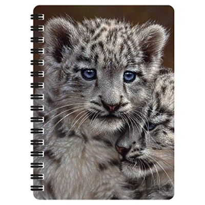 Image of 3D LiveLife Jotter Playmates from Deluxebase. Lenticular Snow Leopard A6 Spiral Notebook with Plain Recycled Paper Pages. Artwork Licensed Renowned Artist Collin Bogle