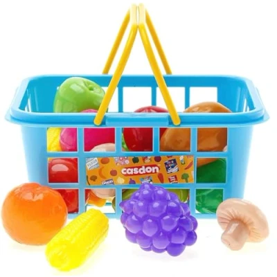 Image of Casdon Fruit &amp; Veg. Assorted Toy Basket with Fruits Vegetables for Children Aged 2+. Perfect Playing Shops