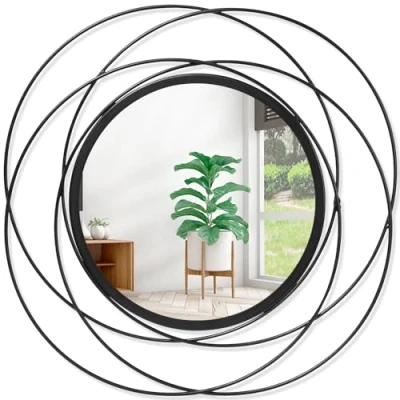 Image of HLFMVWE Black Circle Mirror Wall Decorative Metal Art Small Round Mounted Home Decor for Bedroom Living Room Bathroom Entryway
