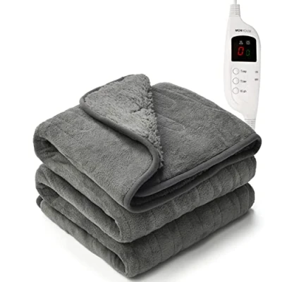 Image of MONHOUSE Heated Throw Electric Blanket Digital Controller Timer up to 9 hours, Heat Settings, Auto Shutoff Machine Washable Single 130X160cm Dark Grey Shearling