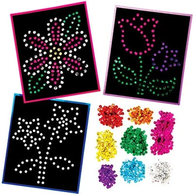 Image of Baker Ross Flower Sequin Craft Pictures Pack of 5, Kids Crafts (AT386), 14 x 16 cm