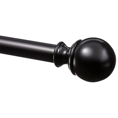 Image of Amazon Basics Curtain Rod with Round Finials Extendable 91 to 183 cm, Black