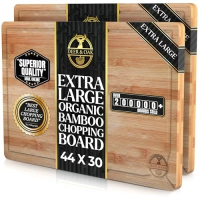 Image of Deer &amp; Oak Premium Wooden Chopping Board 2X x Large 45 30 2cm Bamboo Cutting for Carving Meat or Vegetables Boards Kitchens