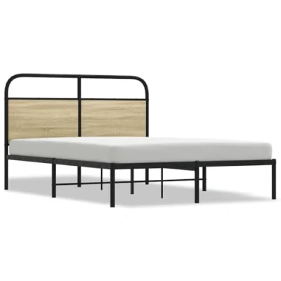 Image of vidaXL bed frame robust bedframe sonoma oak engineered wood, metal, headboard footboard, modern design fits 120x190 cm mattress bedroom, guest room