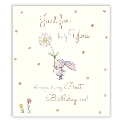 Image of Female Birthday Card for Her General Women/Girls Best Ever! Bunny Rabbit and Daisy Special Finish Made in the UK Eco Friendly