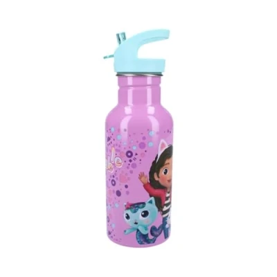 Image of My sweety pop Children&#039;s Stainless Steel Water Bottle Nursery School Holiday Meal 22cm 500ml Hydration Gift Idea (Gabby&#039;s Dollhouse Blue/Purple)