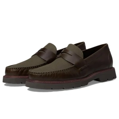 Image of Cole Haan Men&#039;s American Classics Penny Loafer, Deep Olive Leather Morel Waxed Canvas, 7 UK