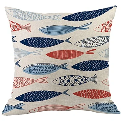 Image of CANSEGO Fish Throw Pillow Cover Sea in The Ocean Wave Pillowcases Home Decorative Cotton Linen Cushion for Sofa Chair 18x18 Inch