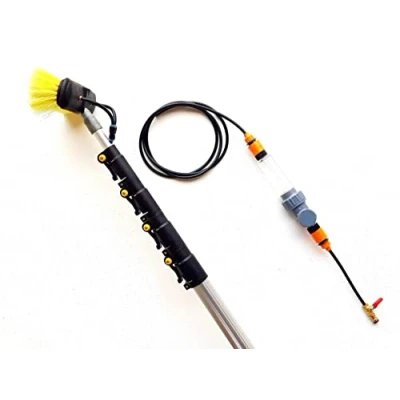 Image of 16ft 20ft 24ft Telescopic Water Fed Window Cleaning Pole, Solar Panel Conservatory Cleaner, Hose Extendable Extended Extension High Reach Brush Kit Tool