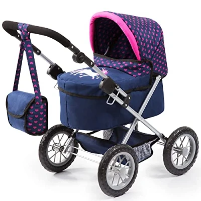 Image of Bayer Design 13054AA Dolls Pram Trendy with bag, adjustable handle, Unicorn blue pink, 67 x 41 68 centimeters