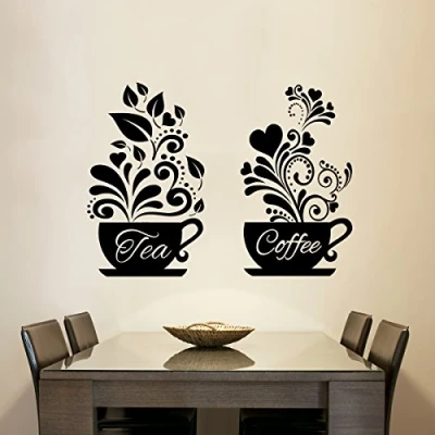 Image of Wall4Stickers Coffee + Tea Cups Wall Sticker Home Decor Cup Art Love Kitchen Vinyl Decal Restaurant Pub