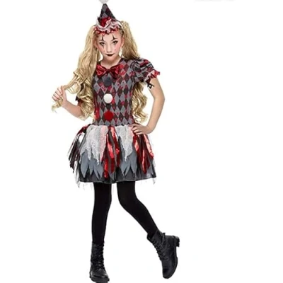 Image of Forever Young Girls Creepy Clown Scary Halloween Fancy Dress Costume (3 4 Years)