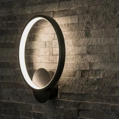 Image of Matt Black Loop Circle Wall Light Indoor/Outdoor Integrated LED Kitchen Living Room Fitting Neutral White Lighting IP44 Rated