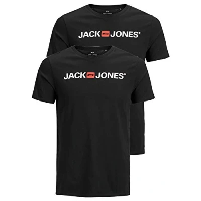 Image of JACK &amp; JONES Men&#039;s JJECORP LOGO TEE SS CREW NECK, Black/2 PACK W. BLACK/REG FIT, L