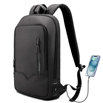 Image of Laptop Backpack, Mens Computer Rucksack Lightweight Slim Waterproof Daypack with USB Charging Port, Compact Bag Business Travel College School for Office Work Outdoor 15.6&#039;&#039;, Black
