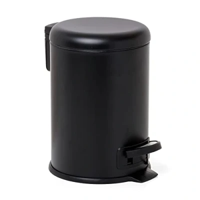 Image of TATAY Bathroom Trash Bin with Stainless Steel Pedal, 3L Capacity, Remvable Inner Case, Cushioned Drop Closure, BPA Free, Black. Measures 17,5 x 22,5 25 cm.