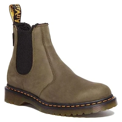 Image of DR MARTENS Men&#039;s Chelsea Boot, DMS Olive Archive Pull Up &amp; Black Borg Fleece, 9.5 UK