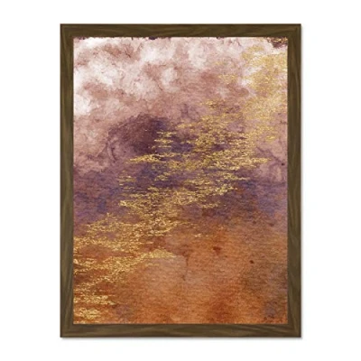 Image of Wee Blue Coo Abstract Orange Purple Gold Watercolour Large Framed Art Print Wall Poster 18x24 inch