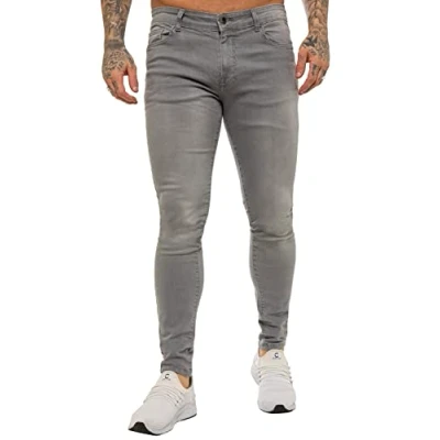 Image of 989Zé ENZO Mens Super Skinny Sim Fit Stretch Jeans Denim Pants EZ326 All Waist Sizes UK Grey 32 Long