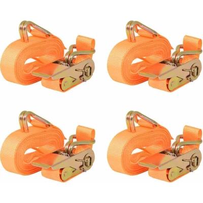 Image of vidaXL Ratchet Tie Down Straps 4 pcs 0.4 Tonnes 6mx25mm Orange