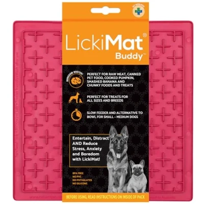 Image of LickiMat Classic Buddy, Slow Feeder for Dogs, Lick Mat, Boredom Anxiety Reducer; Perfect Food, Treats, Yogurt, or Peanut Butter. Fun Alternative to a Feed Dog Bowl, Pink