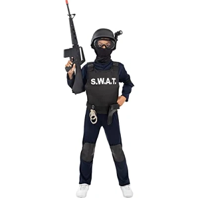 Image of Funidelia SWAT Costume for boy Police officer, Agent, FBI kids accessory fancy dress &amp; props Halloween, carnival parties Size 3 4 years Black