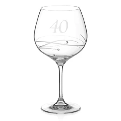 Image of DIAMANTE Swarovski 40th Birthday or Anniversary Gin Copa Single Crystal Glass with a Hand Etched “40 Embellished Crystals Gift Packed