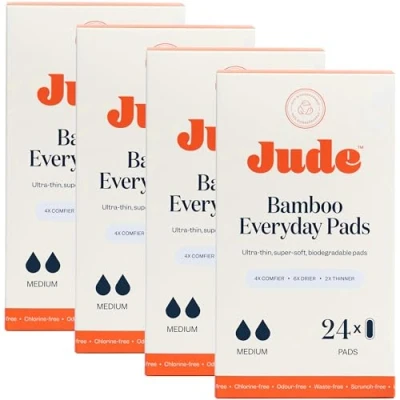 Image of Jude Everyday Bamboo Incontinence Pads for Medium Leaks &amp; Gushes Ultra Thin, Super Soft Totally Biodegradable (Multi 96 Pads)
