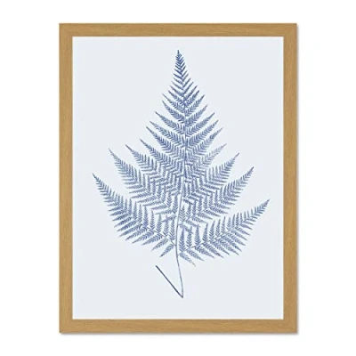 Image of Wee Blue Coo Botanics Cobalt Fern Eppusum Large Light Oak Framed Art Print Wall Poster 18x24 inch