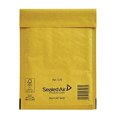 Image of 100 Small C/0 Size Mail Lite Gold Padded Envelopes Mailers Peel + Seal Bubble Bags 150 x 210mm / 6 8.25&quot; Sealed Air Postal Packing Mailing Shipping Postage Posting Self Cushioned Protective Packaging