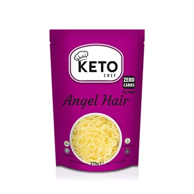 Image of Keto Chef Vegan Angel Hair Noodles Free from &amp; Fat Free, Shirataki, Made of Konjac Flour, Contains Zero Carbohydrates Sugar, Low Calorie Instant Food Ready to Eat (270g)