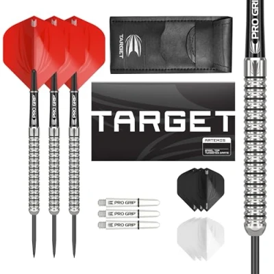 Image of TARGET Darts Artemis 25G 80% Tungsten Steel Tip Set 6 Pro Grip Shafts 9 Ultra Flights Dart Wallet Bundle