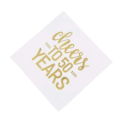 Image of Metallic Gold Foil Stamped 50th Anniversary Luncheon Napkins (16cm) Pack of 16 Elegant for Celebration