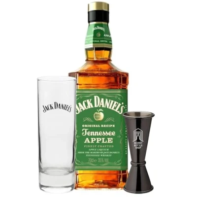 Image of Jack Daniels Apple Whiskey Glass &amp; Jigger Gift Set 70cl