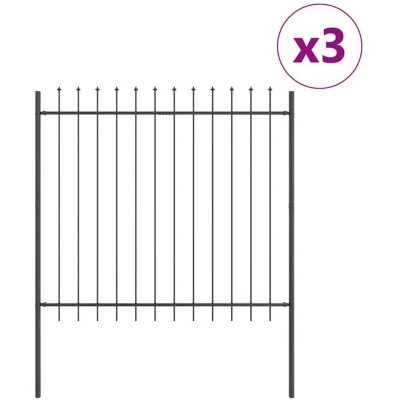 Image of vidaXL Garden Fence with Spear Top Grey, 5.1 x 1.5 m, Made of Steel