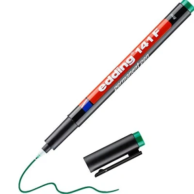 Image of edding 141 F permanent pen green 1 round nib 0.6 mm for writing on glass, plastic, foils and smooth surfaces permanent, quick drying, smudge proof waterproof