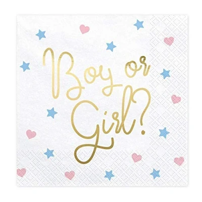 Image of PartyDeco 20 x Boy or Girl Paper Napkins for Gender Reveal Party