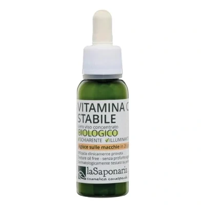 Image of La Saponaria Vitamin C Face Serum, Brightening, Moisturiser, Antioxidant, Collagen, All Skin Types, Anti Blemish, Dull Skin, Natural, Vegan, Cruelty Free, Recycled Packaging, Organic, 30ml
