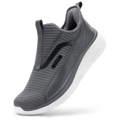 Image of FitVille Mens Wide Fit Slip On Trainers Extra Width Walking Shoes for Swollen Feet, Foot Pain Relief &amp; High Rebound 10 UK Nocturne Gray