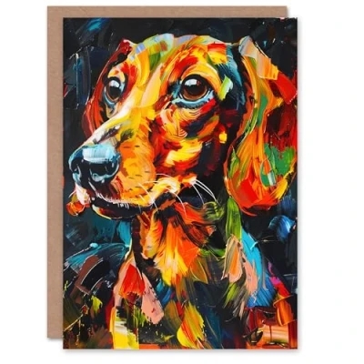 Image of Artery8 Dachshund Sausage Dog Lover Vibrant Portrait Greeting Birthday Card Him Her All Blank