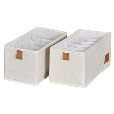 Image of LOVE IT STORE Premium Wardrobe Organiser, 2 Pieces, Fabric Drawer Organiser System, Reinforced, 6 Compartments Each for Underwear, Belt, Beige, 15 x 30 cm