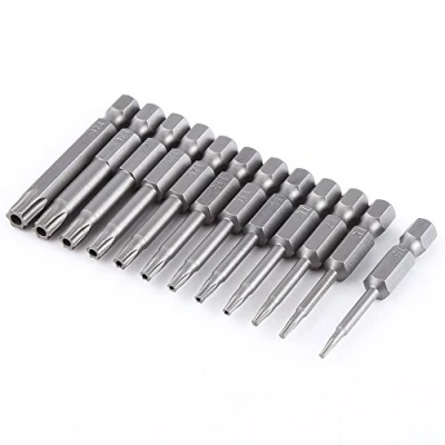 Image of 12 piece 50 mm T5 T40 Long Torx Screwdriver Bits S2 Steel 1/4 Inch Hexagonal Magnetic Shank