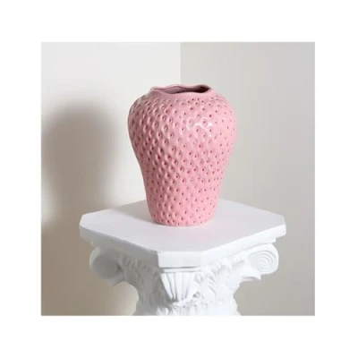 Image of Meoky Strawberry Vase Ceramic Hydroponic Large Home Decoration Living Room Garden Pink Decoration,Pink,L