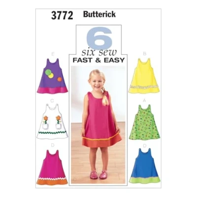 Image of Butterick Patterns B3772 Size 4 5 6 Toddlers/Childrens Dress, Pack of 1, White