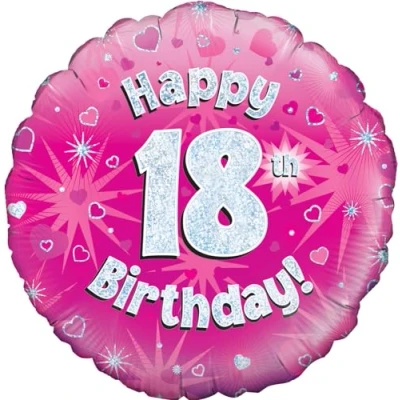 Image of Oaktree UK 18&quot; Happy 18th Birthday Pink Holographic