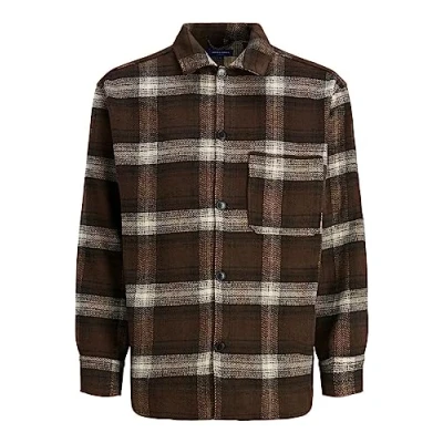 Image of JACK &amp; JONES Men&#039;s Jorzac Check Overshirt Ls Noos Polo Shirt, Chocolate Brown, XL