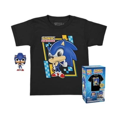 Image of Funko Pocket POP! &amp; Tee: Sonic for Children and Kids Flocked Small (S) the Hedgehog T Shirt Clothes With Collectable Vinyl Minifigure Gift Idea Toys Short Sleeve Top