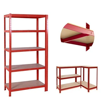 Image of EFAN 5 Tier Heavy Duty Garage Shelving Unit Racking Storage Shelves Boltless, 175KG Per Shelf, 875KG Capacity, Ideal For Kitchen, Workshop, Office, Bathroom, Supermarket, 150 x 70 30cm, Red