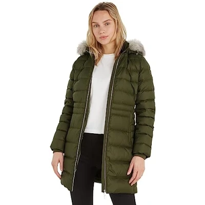 Image of Tommy Hilfiger Women&#039;s Down Coat With Fur Winter, Green (Army Green), XXS